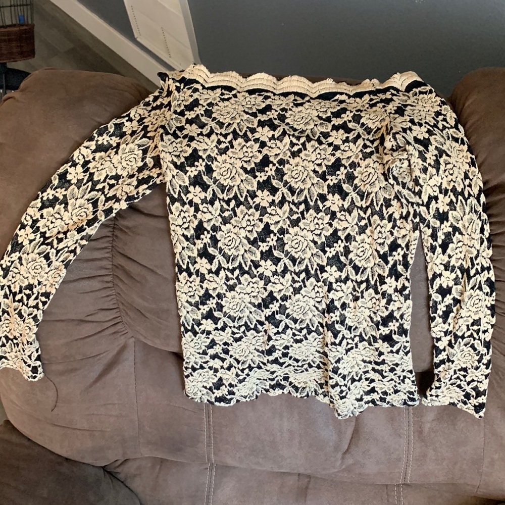 Cute transparent off the shoulder lace blouse